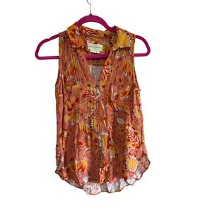 Vera for Anthropologie Sleeveless Collared Floral Print Blouse‎ Top Boho